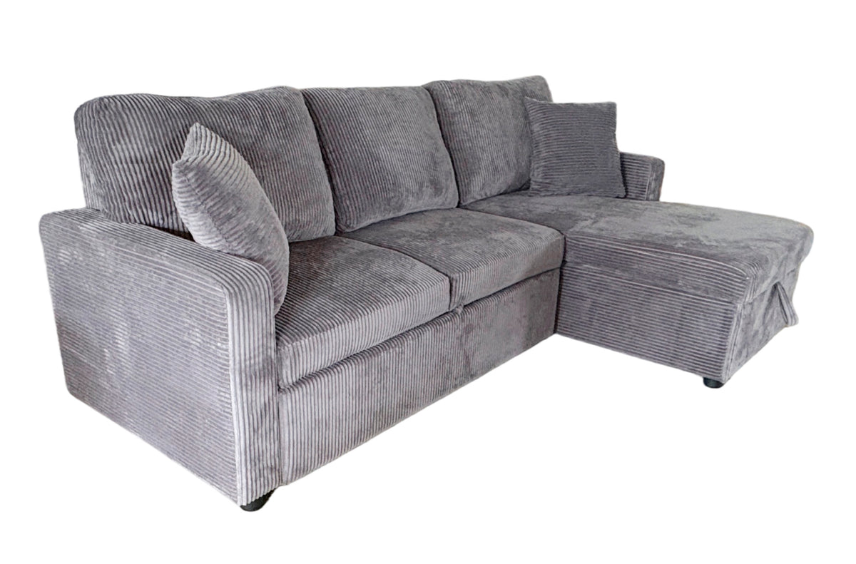 Sofa Cama Chaise 210 cm con Arcon Corduroy Gris