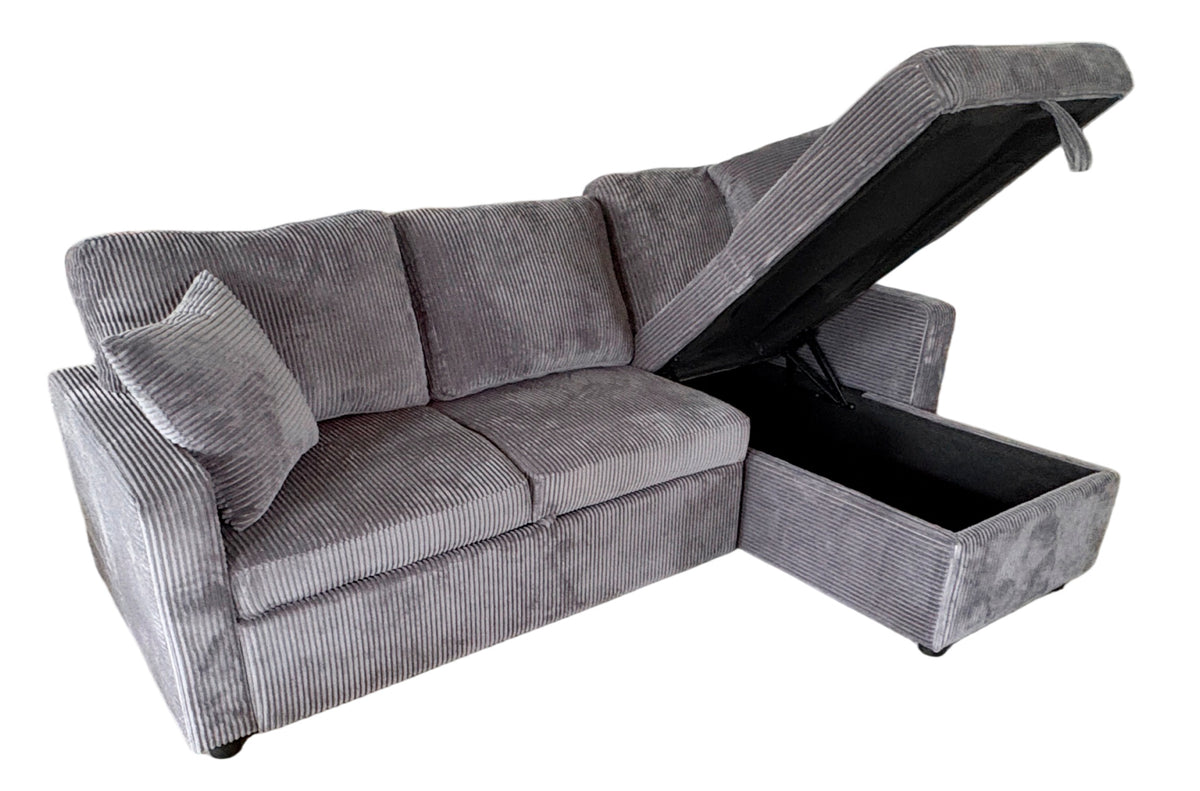 Sofa Cama Chaise 210 cm con Arcon Corduroy Gris