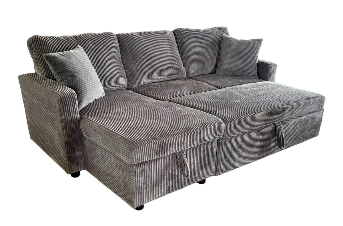 Sofa Cama Chaise 210 cm con Arcon Corduroy Gris