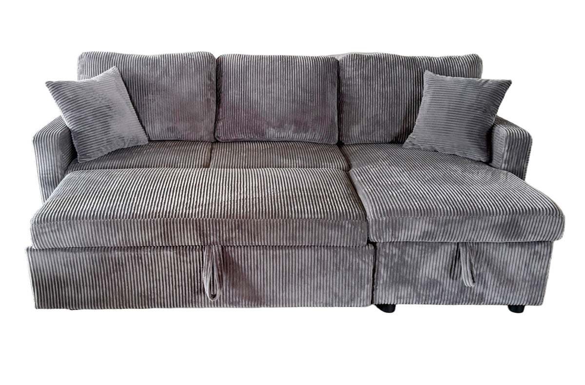 Sofa Cama Chaise 210 cm con Arcon Corduroy Gris