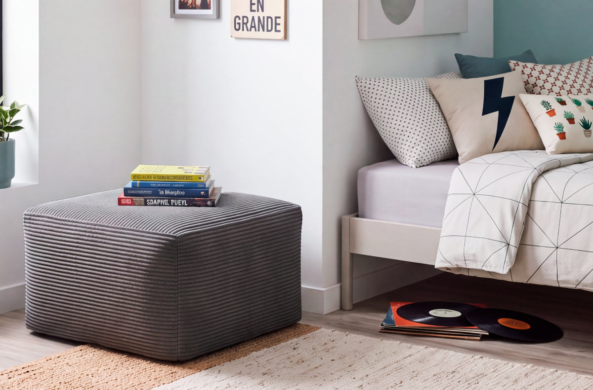 Puf 70 x 70 cm Convertible en Cama 70 x 195 cm con Funda Color Gris