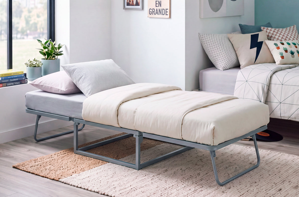 Puf 70 x 70 cm Convertible en Cama 70 x 195 cm con Funda Color Gris