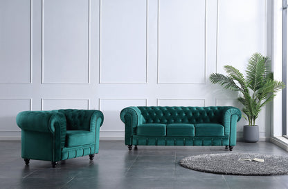 Sofá Chesterfield 3 plazas velvet verde