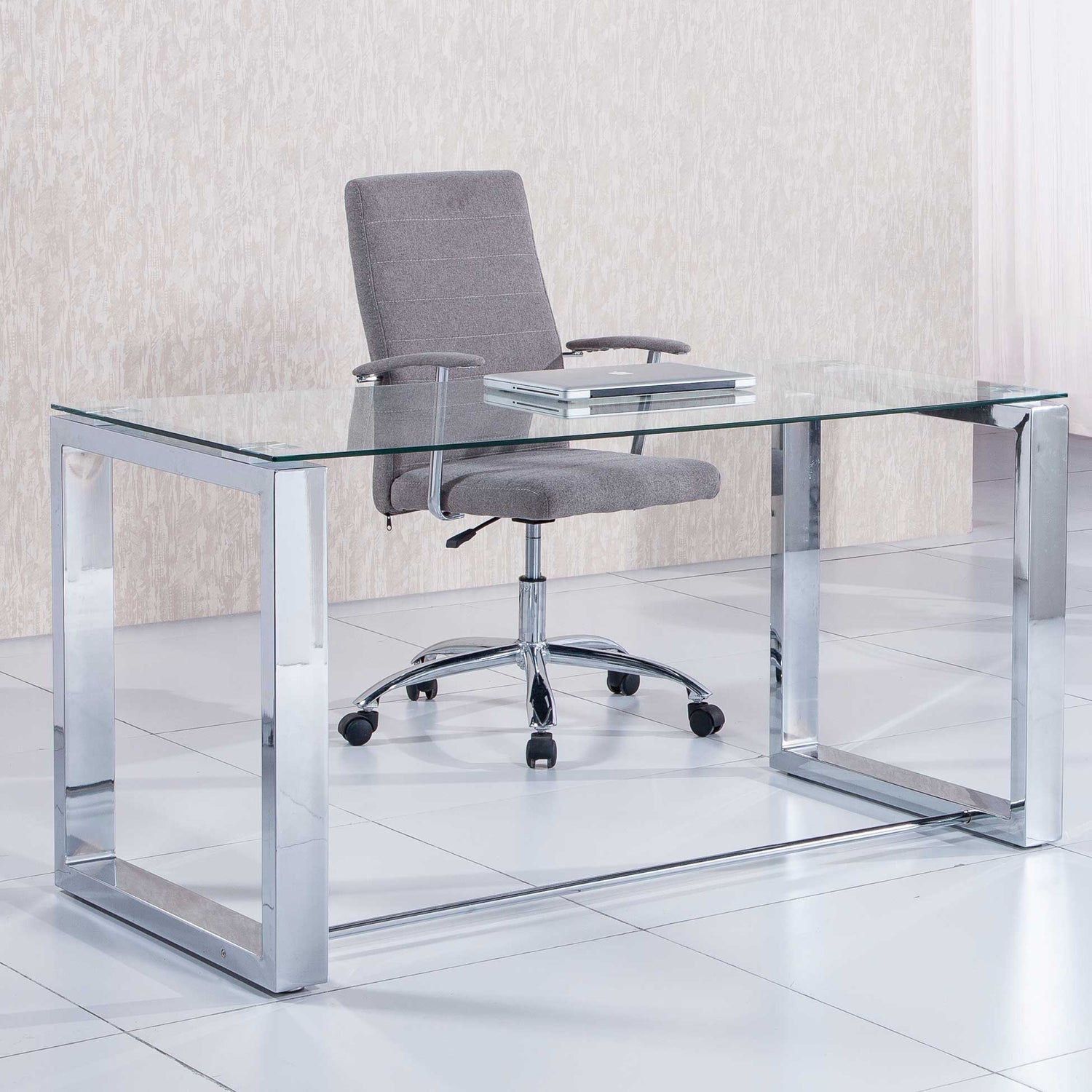 Mesa despacho Da Vinci 140x70 cm Patas Cromo/cristal Templado