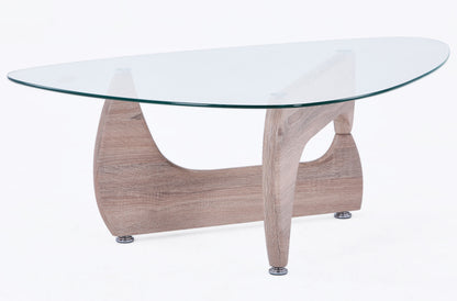 MESA CENTRO LEYNA 110 x 70 CM ROBLE / CRISTAL TRANSPARENTE.