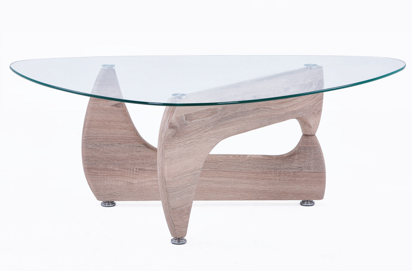 MESA CENTRO LEYNA 110 x 70 CM ROBLE / CRISTAL TRANSPARENTE.