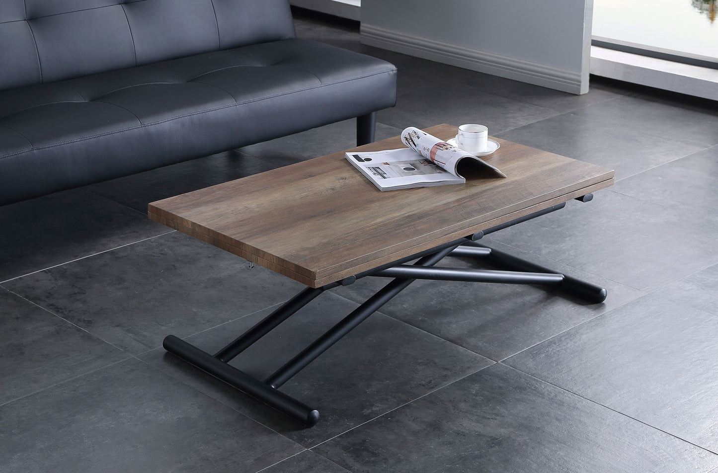 MESA CENTRO ELEVABLE Y EXTENSIBLE ARCO IRIS NOGAL / NEGRO 100 x 50 CM