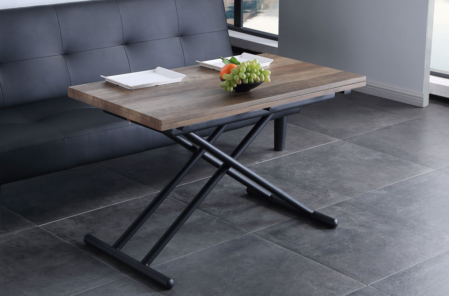 MESA CENTRO ELEVABLE Y EXTENSIBLE ARCO IRIS NOGAL / NEGRO 100 x 50 CM