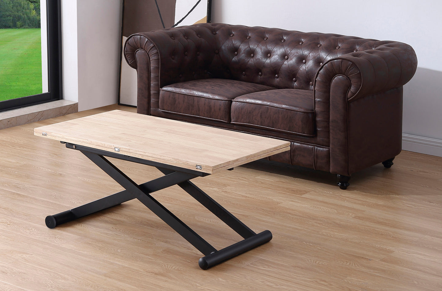 MESA CENTRO ELEVABLE Y EXTENSIBLE NATURAL 110 x 57 CM ROBLE NORDISH / NEGRO.