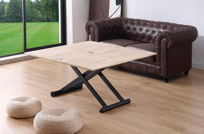 MESA CENTRO ELEVABLE Y EXTENSIBLE NATURAL 110 x 57 CM ROBLE NORDISH / NEGRO.