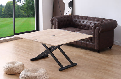 MESA CENTRO ELEVABLE Y EXTENSIBLE OASIS 110 x 57 CM ROBLE NORDISH / NEGRO