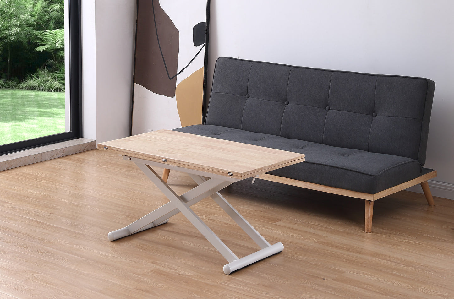 MESA CENTRO ELEVABLE Y EXTENSIBLE OASIS 110 X 57 CM ROBLE NORDISH / BLANCO