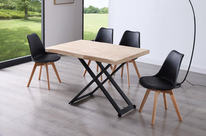 MESA CENTRO ELEVABLE NIEBLA 120 x 80 CM ROBLE NORDISH / NEGRO TAPA CON FORMA