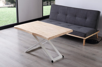 MESA CENTRO ELEVABLE NIEBLA 120 x 80 CM ROBLE NORDISH / BLANCO TAPA CON FORMA