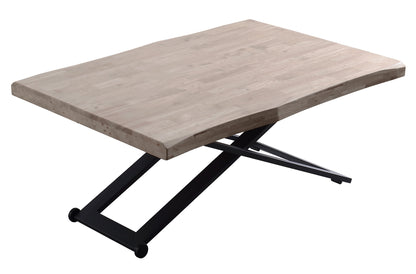 MESA CENTRO ELEVABLE NIEBLA 120 x 80 CM ROBLE HONEY / NEGRO TAPA CON FORMA