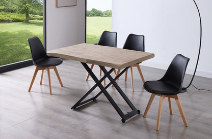 MESA CENTRO ELEVABLE ZOE 120 x 80 CM ROBLE HONEY / NEGRO TAPA CON FORMA.