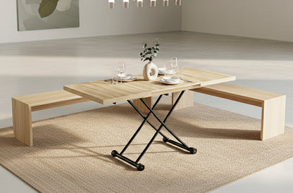 MESA CENTRO ELEVABLE Y EXTENSIBLE 100 - 130 - 160 CM TAYLOR OAK / NEGRO.