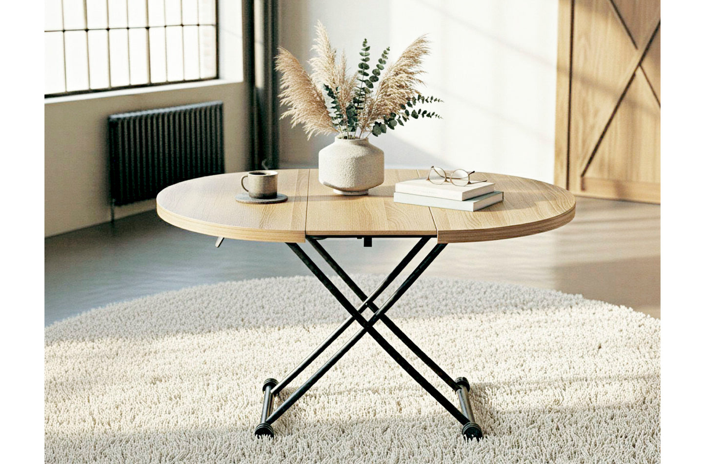 MESA CENTRO ELEVABLE Y EXTENSIBLE 100 - 140 CM GAGA OAK / NEGRO