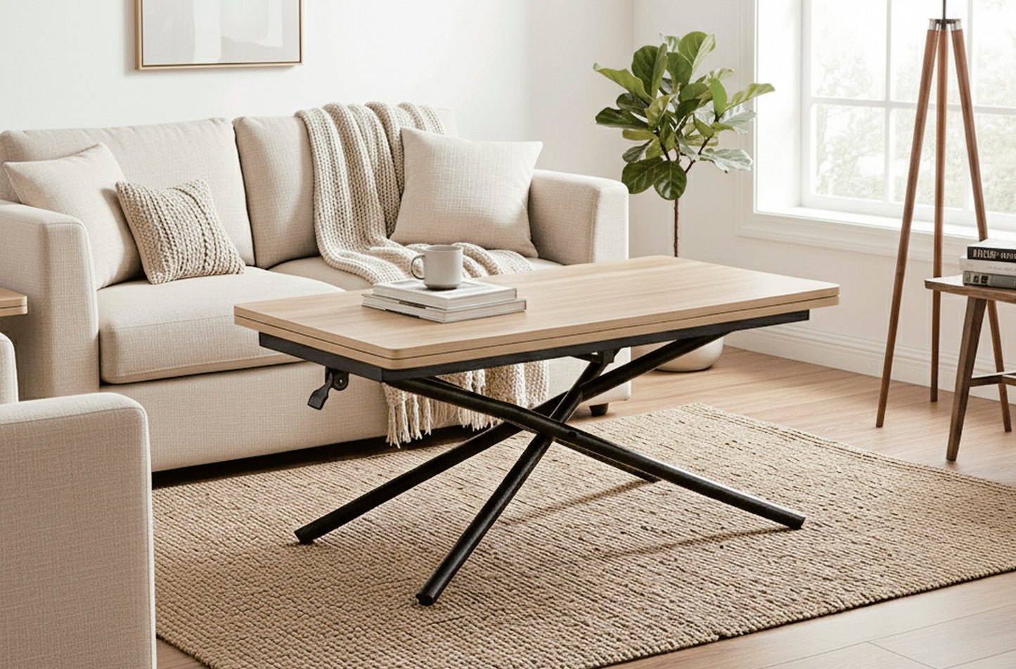MESA CENTRO ELEVABLE Y EXTENSIBLE KATY 100 x 57 - 114 CM OAK / NEGRO