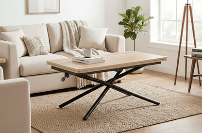 MESA CENTRO ELEVABLE Y EXTENSIBLE KATY 100 x 57 - 114 CM OAK / NEGRO