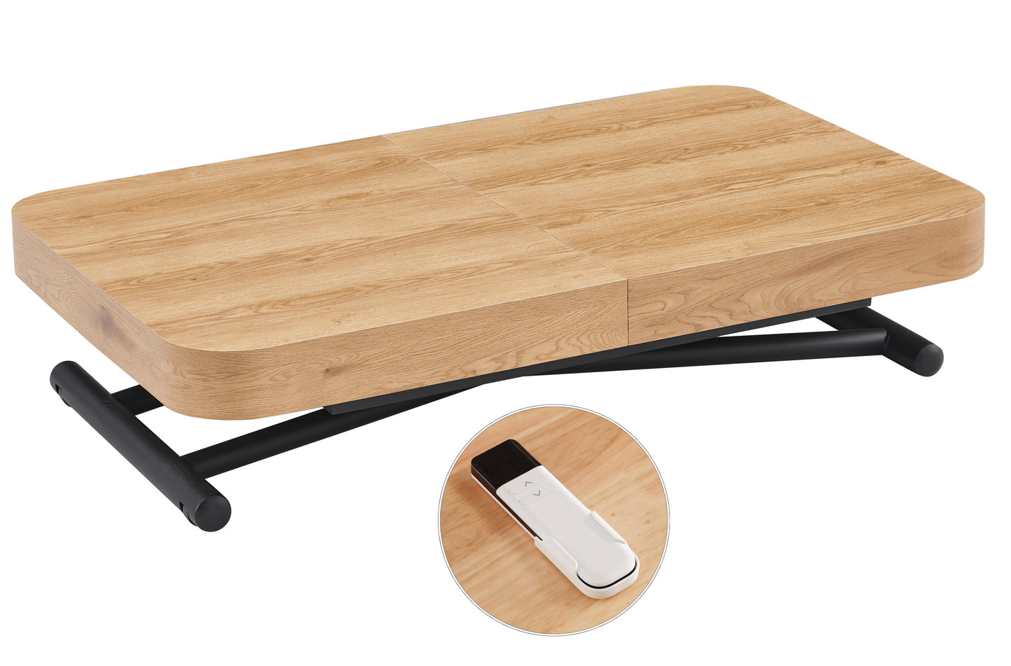 MESA CENTRO EXTENSIBLE 120 - 160 - 200 CM CON ELEVACION ELECTRICA TURIN OAK / NEGRO