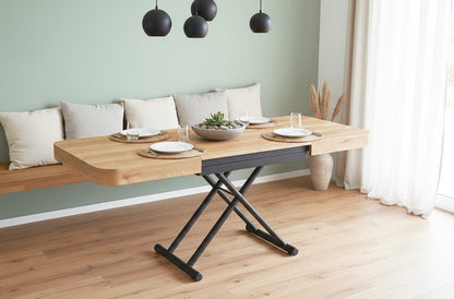 MESA CENTRO EXTENSIBLE 120 - 160 - 200 CM CON ELEVACION ELECTRICA TURIN OAK / NEGRO