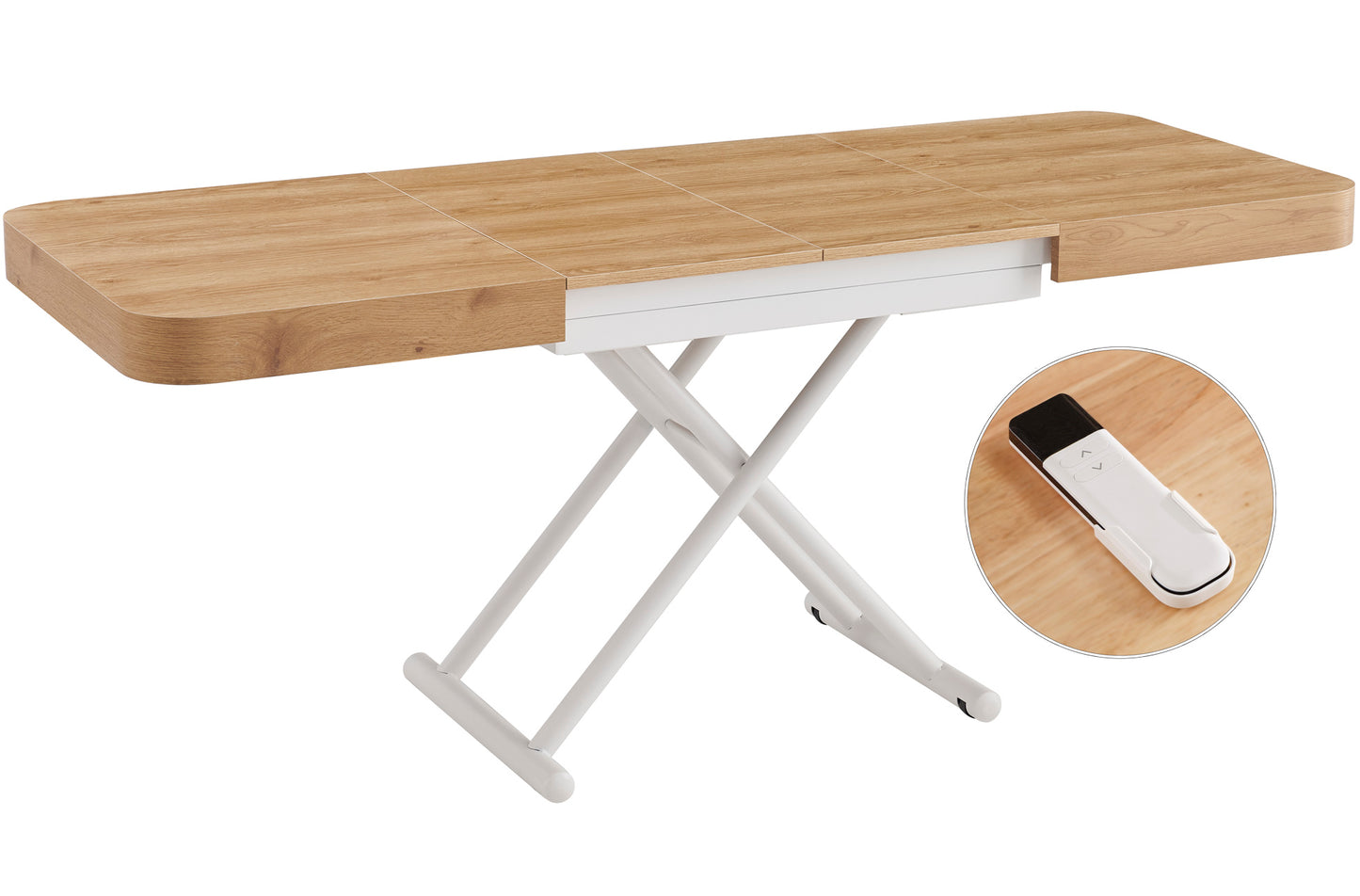 MESA CENTRO EXTENSIBLE 120 - 160 - 200 CM CON ELEVACION ELECTRICA TURIN OAK / BLANCO