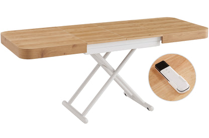 MESA CENTRO EXTENSIBLE 120 - 160 - 200 CM CON ELEVACION ELECTRICA TURIN OAK / BLANCO