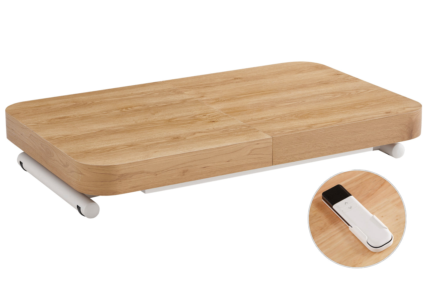 MESA CENTRO EXTENSIBLE 120 - 160 - 200 CM CON ELEVACION ELECTRICA TURIN OAK / BLANCO