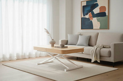 MESA CENTRO EXTENSIBLE 120 - 160 - 200 CM CON ELEVACION ELECTRICA TURIN OAK / BLANCO