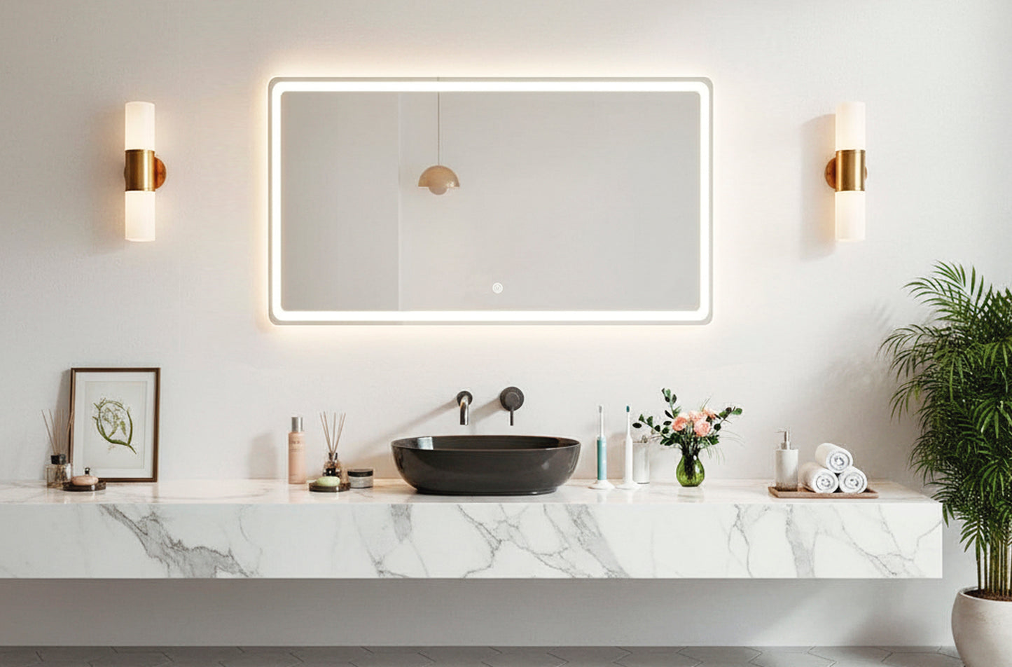 ESPEJO PARED CON ILUMINACION LED  WATERPROOF 80 x 60 CM.