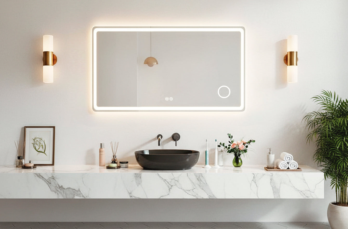 ESPEJO PARED CON ILUMINACION LED Y LUPA DE AUMENTO  WATERPROOF 100 x 70 CM.