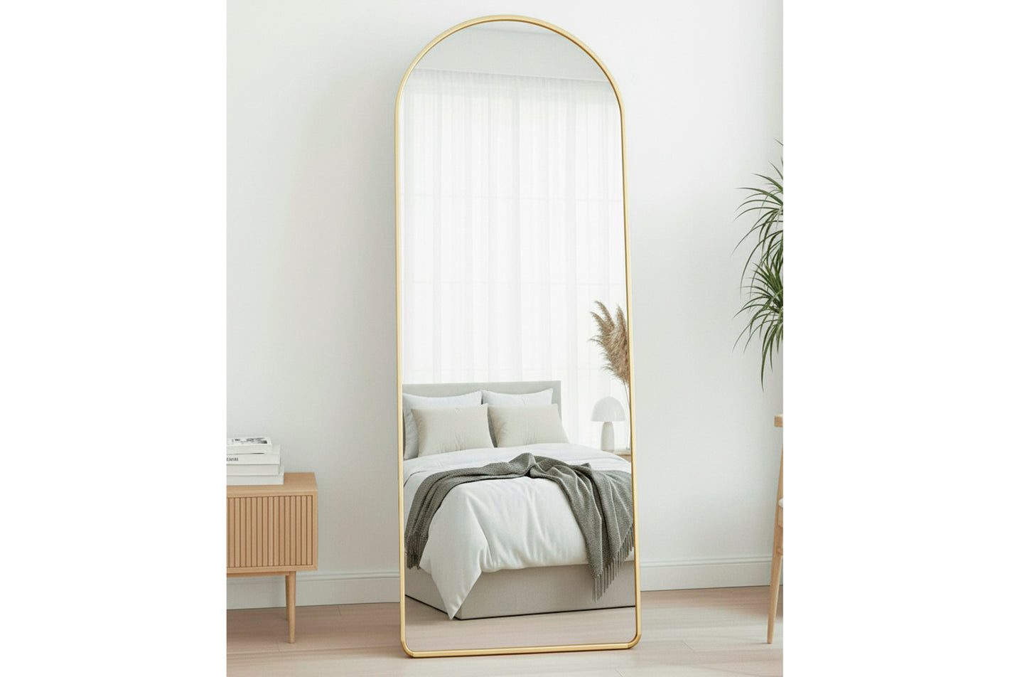 ESPEJO PIE / COLGAR  DORADO CON ARCO SUPERIOR GOLDEN 60 X 162 CM