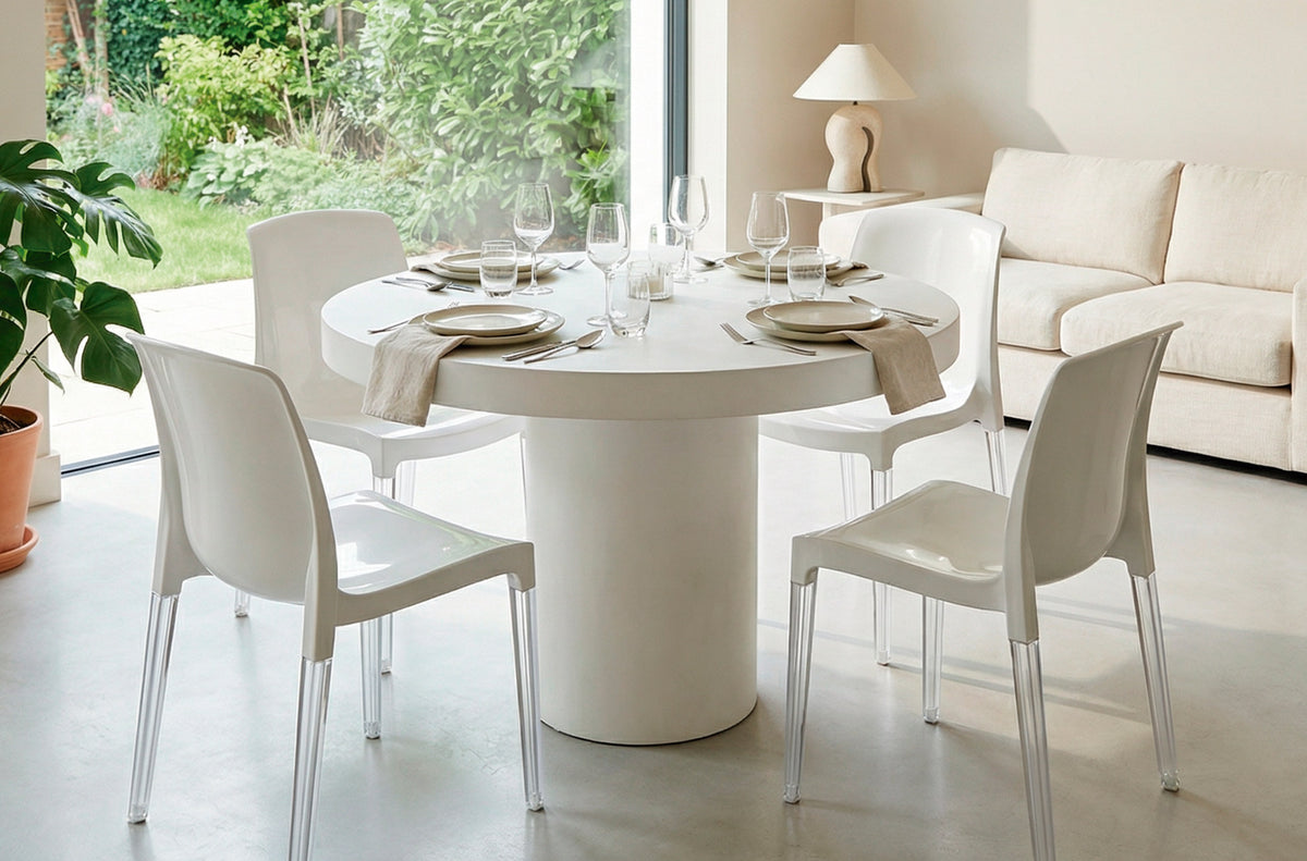 Mesa Fija Redonda 90 cm Microcemento Blanco