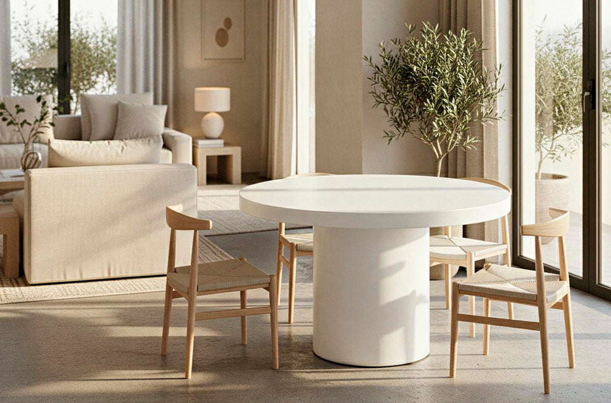 Mesa Fija Redonda 120 cm Microcemento Blanco