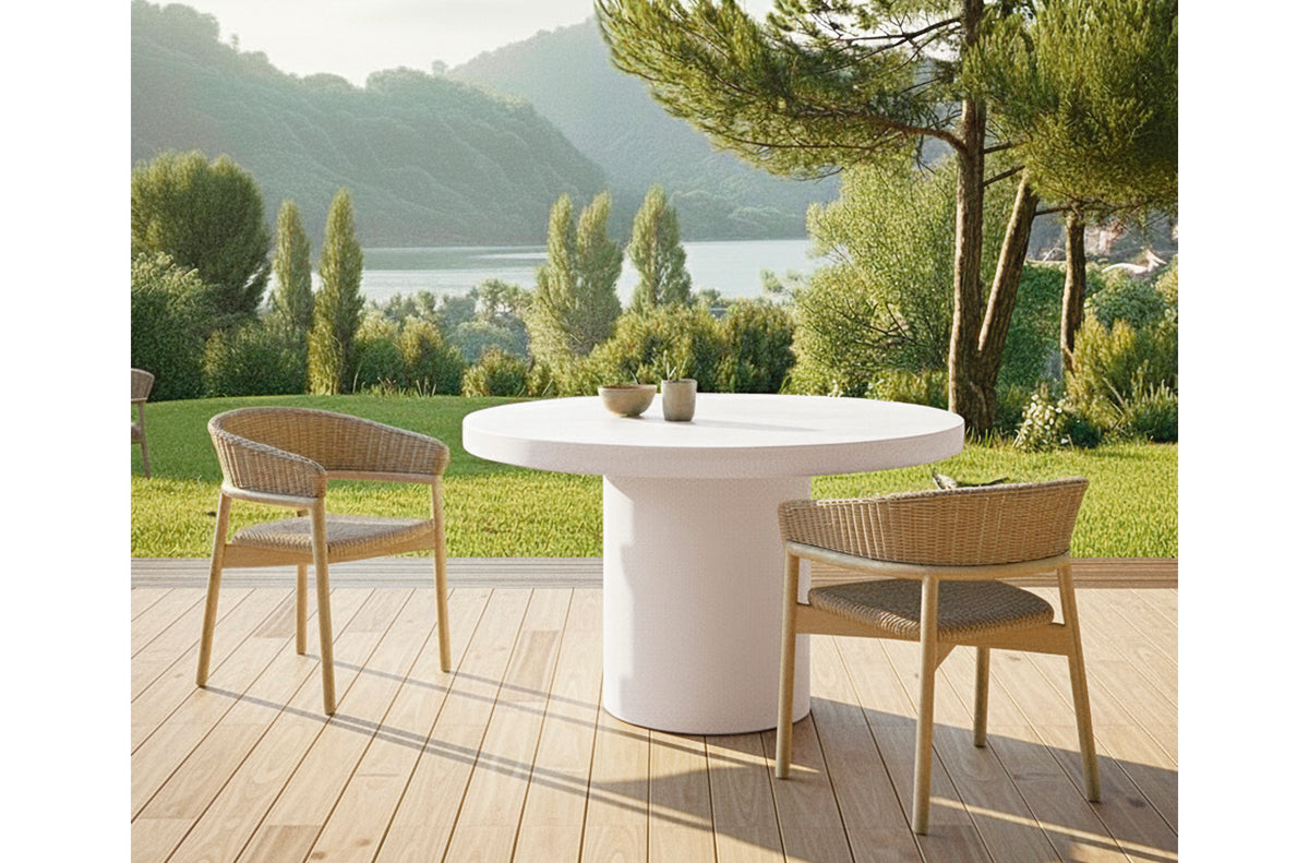 Mesa Fija Redonda 120 cm Microcemento Blanco