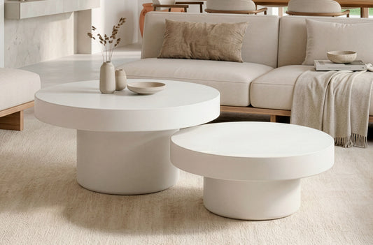 Mesa Baja Redonda 66 cm Microcemento Blanco