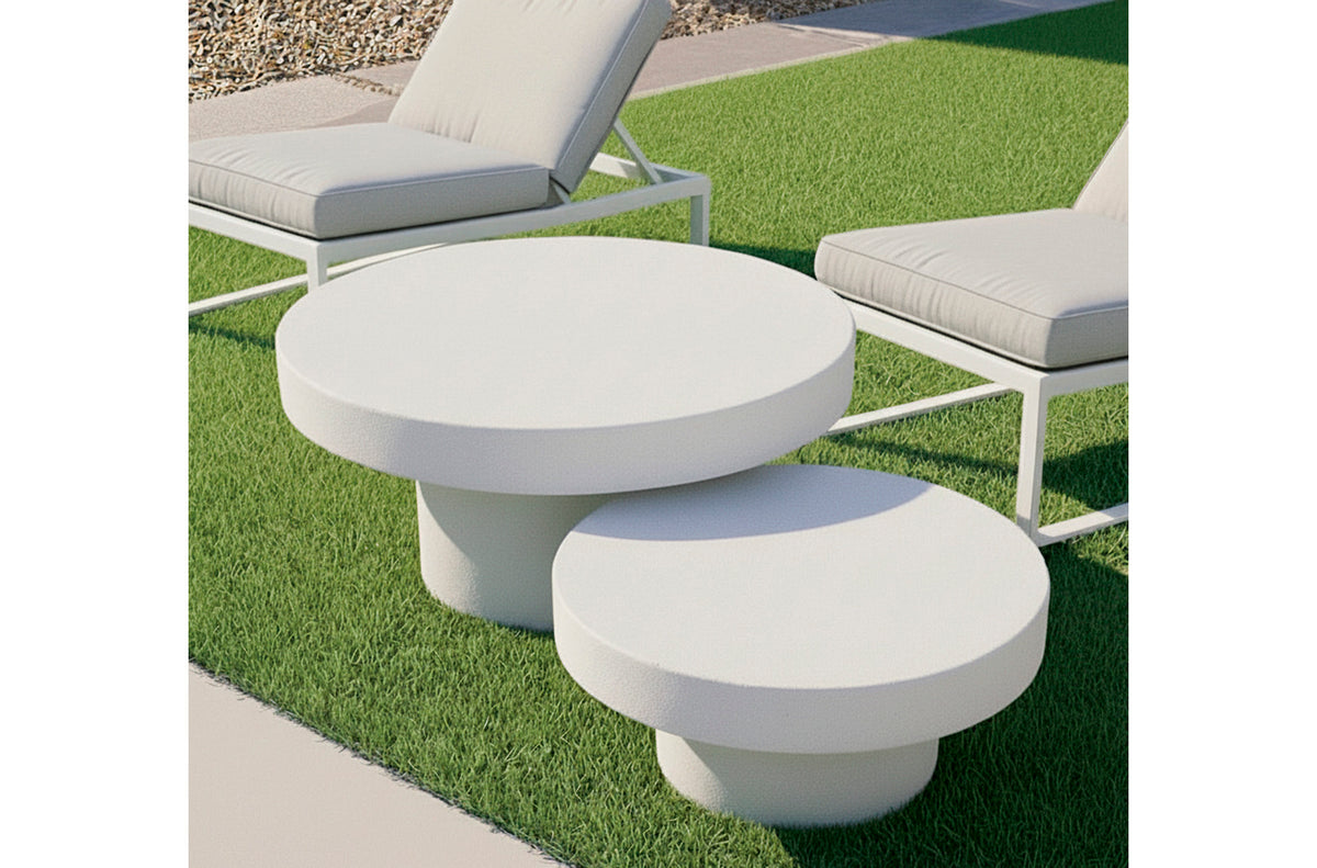 Mesa Baja Redonda 90 cm Microcemento Blanco