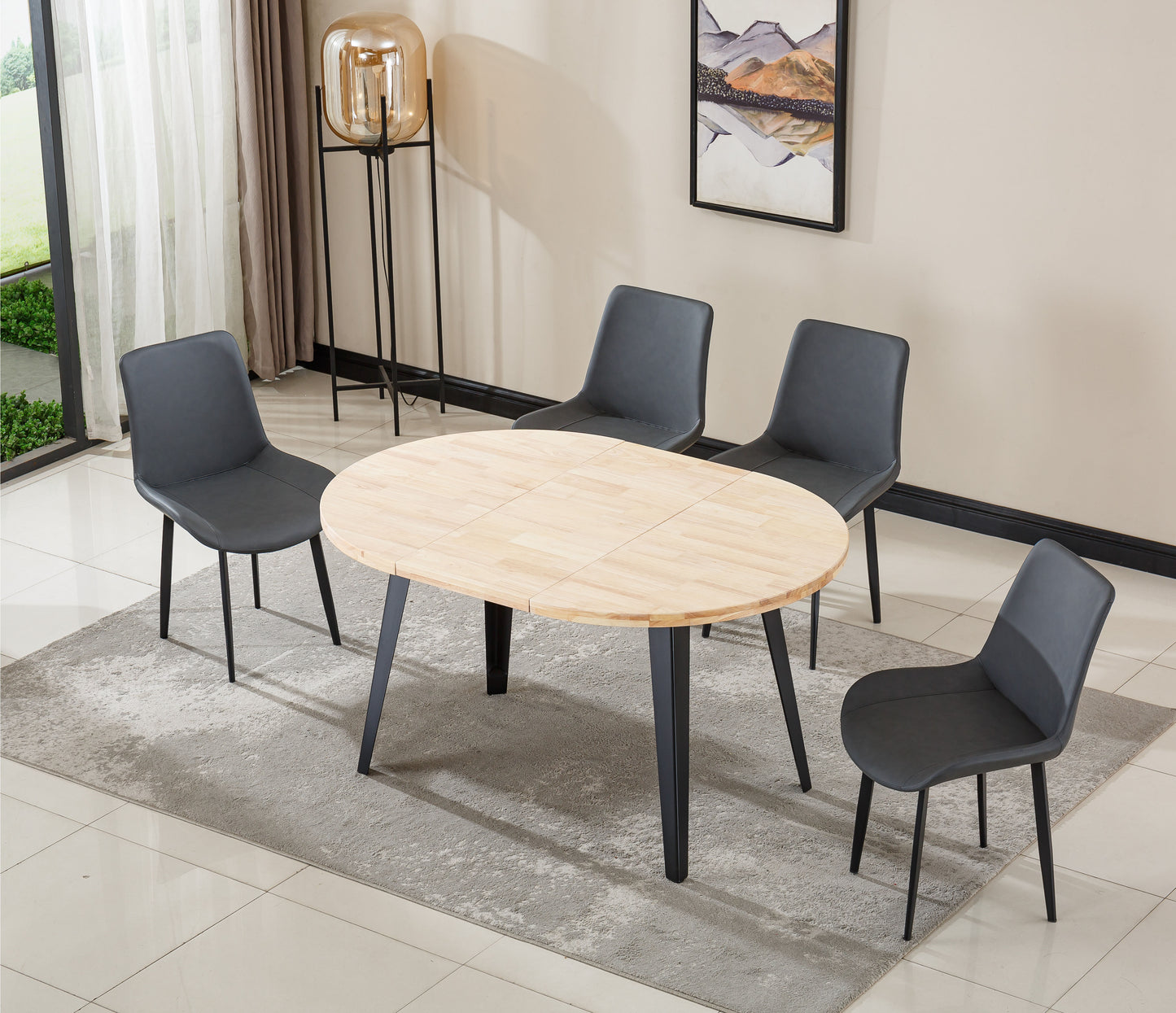 MESA COMEDOR REDONDA EXTENSIBLE BERG-E 100-140-180 CM ROBLE NORDISH / NEGRO.